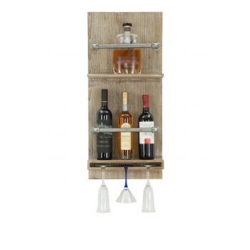 Raft pentru vin cu suport de pahare Vertical, Mauro Ferretti, 34x12x76 cm, fier/lemn