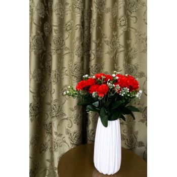Set 2 Draperii Verde Kaki cu Imprimeu Floral 150x245cm cu Rejansa - DRPS031B_150x245_ATLOf