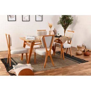 Set masa cu 4 scaune, Vow Chair, Palace Wooden, lemn de carpen/textil, stejar/crem ieftina
