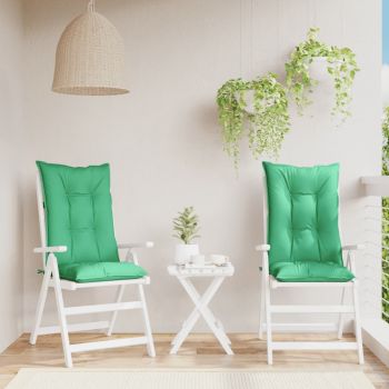 vidaXL Perne scaun cu spătar înalt, 2 buc., verde, 120x50x7 cm, textil