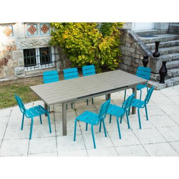 Set de dining pentru grădină albastru/maro din aluminiu pentru 8 persoane Typon - Ezeis