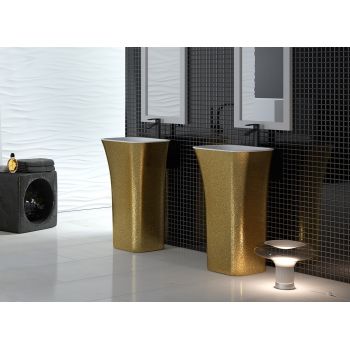 Lavoar free-standing Besco Assos Glam 40x50x85cm compozit mineral Gold ieftin