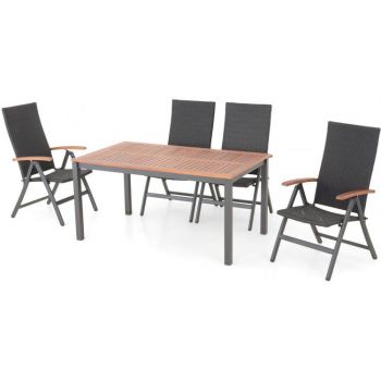Set masa cu 4 scaune reglabile de exterior din aluminiu si lemn PAOLO