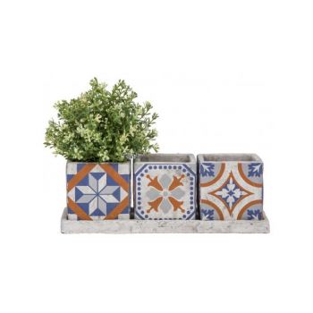 Set 3 Jardiniere ceramica in stil mediteranean, Esschert Design Olanda, 35,8x13,7x12,3cm