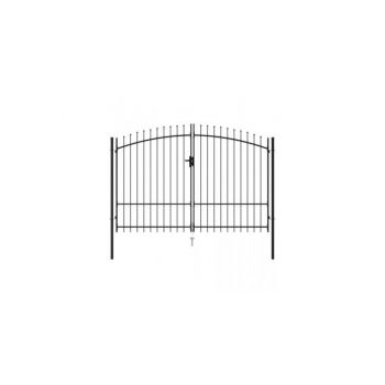 Poarta de gard cu usa dubla, varf ascutit, negru 3x1,75 m otel