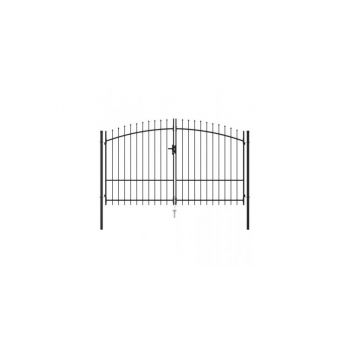 Poarta de gard cu usa dubla, varf ascutit, negru, 3x2 m, otel