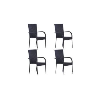 Set 4 scaune poliratan,negru la reducere
