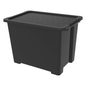 Cutie de depozitare negru lucios din plastic cu capac Evo Easy - Rotho ieftina