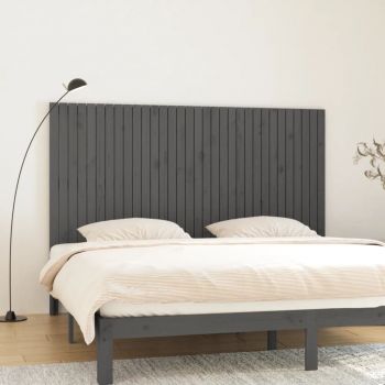 vidaXL Tăblie de pat pentru perete, gri, 204x3x110 cm, lemn masiv pin