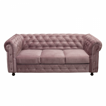 Canapea CHESTERFIELD fixa, 3 locuri, cu arcuri, roz, 205x90x80 cm ieftina