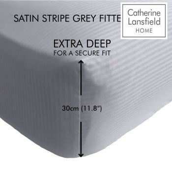 Cearceaf gri cu elastic 90x190 cm Satin Stripe - Catherine Lansfield ieftin
