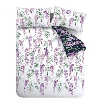 Lenjerie albă/violet pentru pat de o persoană 135x200 cm Wisteria - Catherine Lansfield ieftina