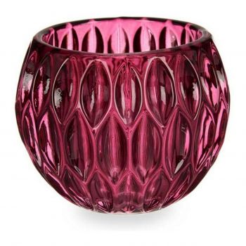 Suport pentru lumanare Hexagonal, Gift Decor, 11 x 11 x 9 cm, sticla, roz inchis