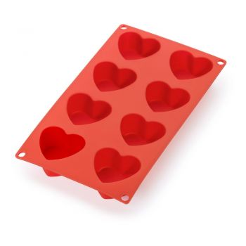 Formă din silicon pentru 8 mini prăjituri în formă de inimă Lékué, roșu ieftin