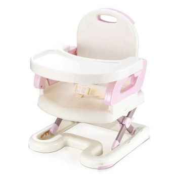 Scaun inaltator de masa, pentru bebe, copii, booster, pliabil si reglabil, roz cu alb, buz