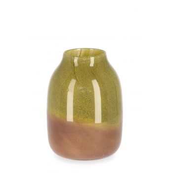 Vaza Venus, Bizzotto, Ø 16.1 x 21.2 cm, sticla, handmade, verde/portocaliu
