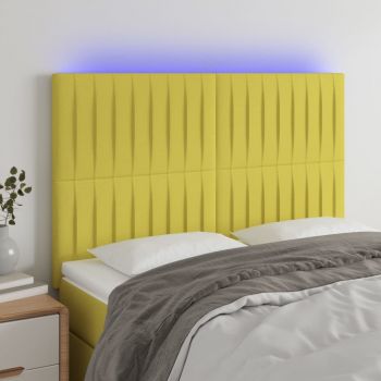 vidaXL Tăblie de pat cu LED, verde, 144x5x118/128 cm, textil
