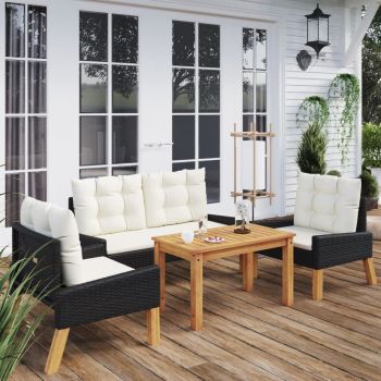 vidaXL Set mobilier grădină cu perne 4 piese poliratan și lemn masiv