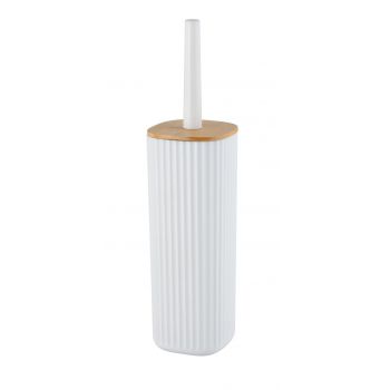 Perie pentru toaleta cu suport, Wenko, Rotello, 10 x 36 x 10 cm, plastic/bambus, alb/maro