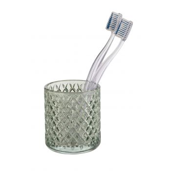 Suport periute si pasta de dinti, Wenko, Atessa, 7.5 x 7.5 x 10 cm, sticla, verde menta ieftina