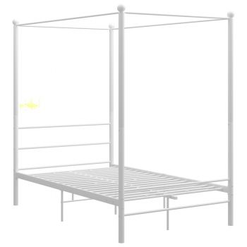 vidaXL Cadru de pat cu baldachin, alb, 140x200 cm, metal