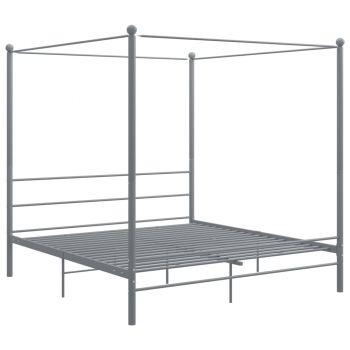 vidaXL Cadru de pat cu baldachin, gri, 200x200 cm, metal