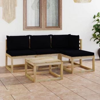 vidaXL Set mobilier grădină cu perne negre, 5 piese