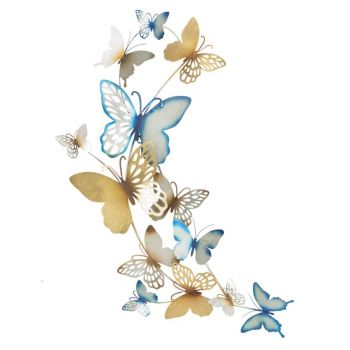 Decoratiune metalica de perete Butterflies Small Auriu / Bleu, l59,5xA4xH111,5 cm