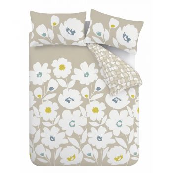 Lenjerie albă/bej pentru pat dublu/extinsă 230x220 cm Craft Floral - Catherine Lansfield