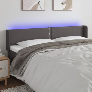 vidaXL Tăblie de pat cu LED, gri, 163x16x78/88 cm, piele ecologică