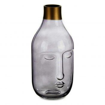 Vaza Face, Gift Decor, 12 x 11 x 24.5 cm, sticla, gri