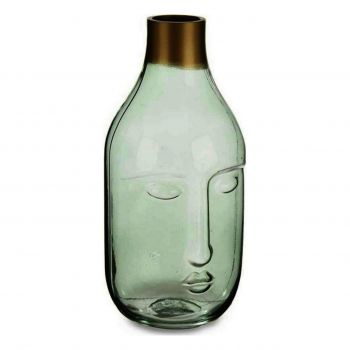 Vaza Face, Gift Decor, 12 x 11 x 24.5 cm, sticla, verde