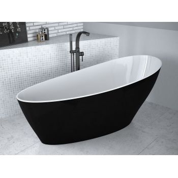 Cada free-standing Besco Keya Black & White 165x70cm negru-alb ventil click-clack cu top cleaning auriu la reducere