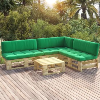 vidaXL Set mobilier relaxare paleți&perne 4piese verde lemn pin tratat