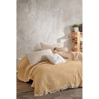 Cuvertură galbenă din muselină pentru pat dublu 220x240 cm Etno - Mijolnir ieftina