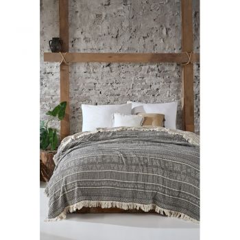 Cuvertură gri din muselină pentru pat dublu 220x240 cm Etno - Mijolnir ieftina