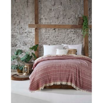 Cuvertură roșie din muselină pentru pat dublu 220x240 cm Etno - Mijolnir ieftina