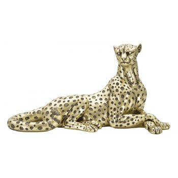 Decoratiune din rasina Leopard Points Lying Down Auriu / Negru, L27,3xl10,3xH13,9 cm
