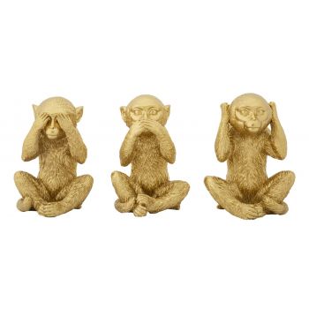 Set 3 figurine din rasina Monkeys Auriu, L6,3xl2xH9,2 cm