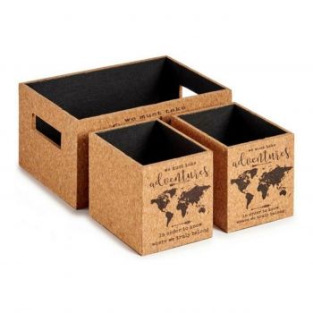 Set 3 cutii cu capac World Map, Gift Decor, 30 x 16.5 x 14 cm, MDF/pluta