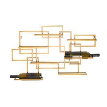Suport de perete pentru sticle de vin Mauro Ferretti, 80x10x50 cm, 7 sticle, fier, auriu