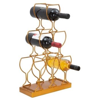 Suport pentru sticle de vin Mauro Ferretti, 31x12.7x53 cm, 6 sticle, fier, auriu