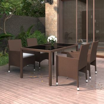 vidaXL Set mobilier grădină,5 piese,maro,poliratan/sticlă securizată