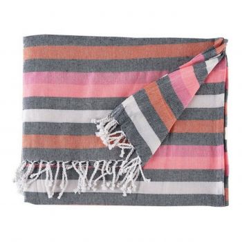 Patura / Pled Stripes, Gift Decor, 160 x 200 cm, 100% bumbac, roz/gri ieftina