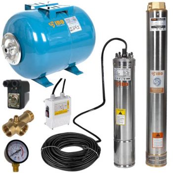 Kit hidrofor 24L cu pompa submersibila IBO Dambat 4SDM7/12, 1.5kW, debit 180l/min, H refulare 76m, racord 2 toli, rezistenta la nisip la reducere