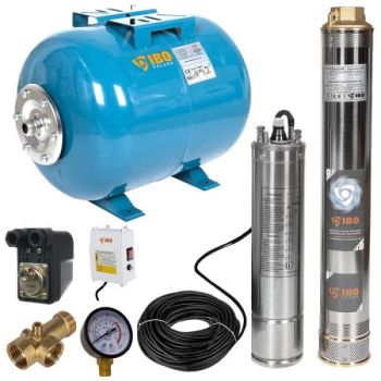 Kit hidrofor 50L cu pompa submersibila IBO Dambat 4SDM4/14, 1.1kW, debit 100l/min, H refulare 102m, racord 1.5 toli, rezistenta la nisip