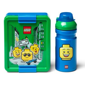 Set caserolă pentru gustări și sticlă LEGO® Iconic, verde - albastru la reducere