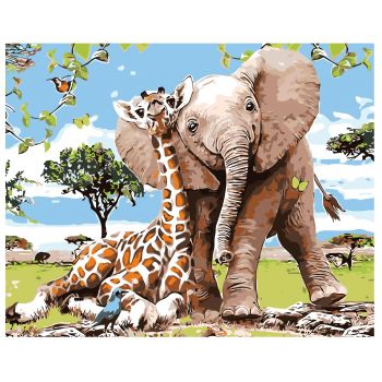 Set pictura pe numere Elefant si girafa 1105