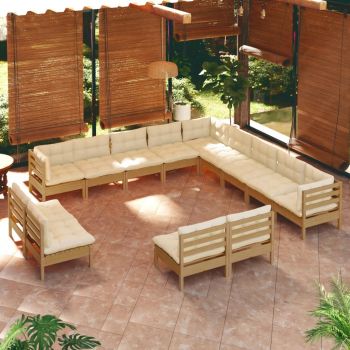 vidaXL Set mobilier de grădină cu perne 13 piese maro miere lemn pin
