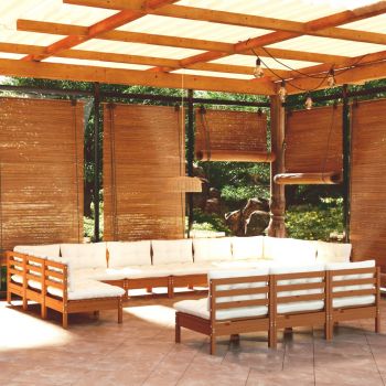 vidaXL Set mobilier grădină cu perne, 13 piese, maro miere, lemn pin